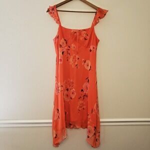 Vtg Y2K New York &‎ Co Sheer Milkmaid Dress Sz 14 Floral Overlay SharkBite Fairy